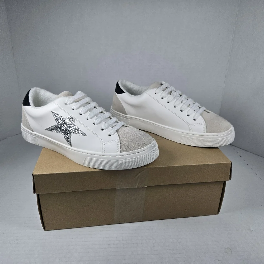 Steve Madden Rezume Silver Glitter Star Sneakers with Suede Women's Size 7 - Picture 1 of 11